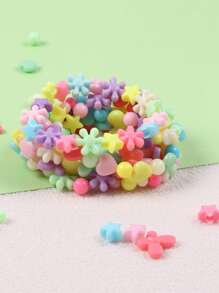 SHEIN 1 Set(100g)/2 Set(200g)/5 Set (500g ) Randomly Mixed Colored Five Pointed Star Small Flower Butterfly Heart-Shaped Beads, With Pre Drilled DIY Jewelry Manufacturing Material Package Set, Used For DIY Bracelets, Phone Chains, Bag Chains, Handmade Jewelry Manufacturing Equipment (Including Elastic Rope)