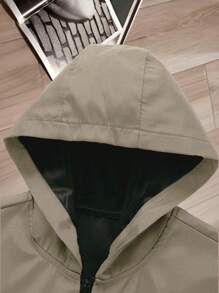 Manfinity Homme Men Light Grey Fabric Hooded Long Sleeve Outdoor Jacket For Sports And Outdoor Activities,Tech Wear Jacket, Fall - Khaki - View 4