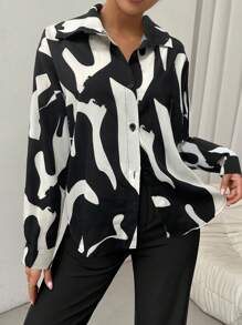 Uhlyne 女士黑白长袖办公/休闲衬衫 - 白色 - 查看 4