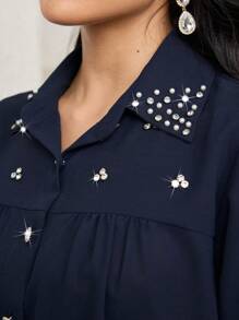 Al Najma Áo nữ trang trí hạt cườm thanh lịch theo phong cách Ả Rập - Màu xanh lam - Xem 6