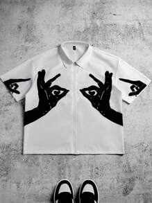 PAVTROS Manfinity Streetrush 男士街头学院风衬衫，INS 高街嘻哈宽松短袖衬衫。这款衬衫采用拉链门襟设计和经典条纹图案，适合四季穿着，是送给男友或丈夫的绝佳礼物，Y2K 街头服饰。 - 彩色 - 查看 1