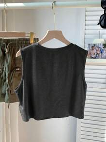 Comfortcana Summer Guitar Graphic Cropped Square Neck Top, Rave Top - Dark Grey - View 2