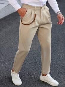 Manfinity Mode 男士条纹短袖单排扣衬衫和短裤套装适合作为送给朋友、男朋友的礼物 - 卡其色 - 查看 2