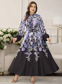 Modelyn Abito lungo con maniche lunghe, stampato in stile arabo, di taglia grande