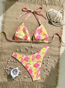 Swim Mod 2pcs/Set Summer Beach Holiday Spaghetti Strap Printed Top And High Cut Bottoms Bikini Set - Multicolor - View 2