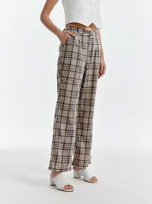 SHEIN Clasi Pantaloni da lavoro vintage a zampa di elefante con motivo a quadri, versatili