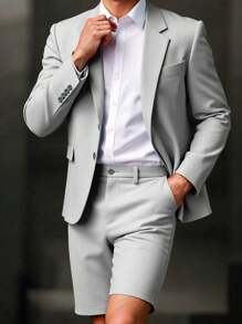 Manfinity Mode 男士百搭商务休闲西装外套，男士欧洲正式浅灰色西装外套，伴郎新郎婚礼商务职业装，西装外套男士西装男士漂亮西装男士休闲西装男士西装