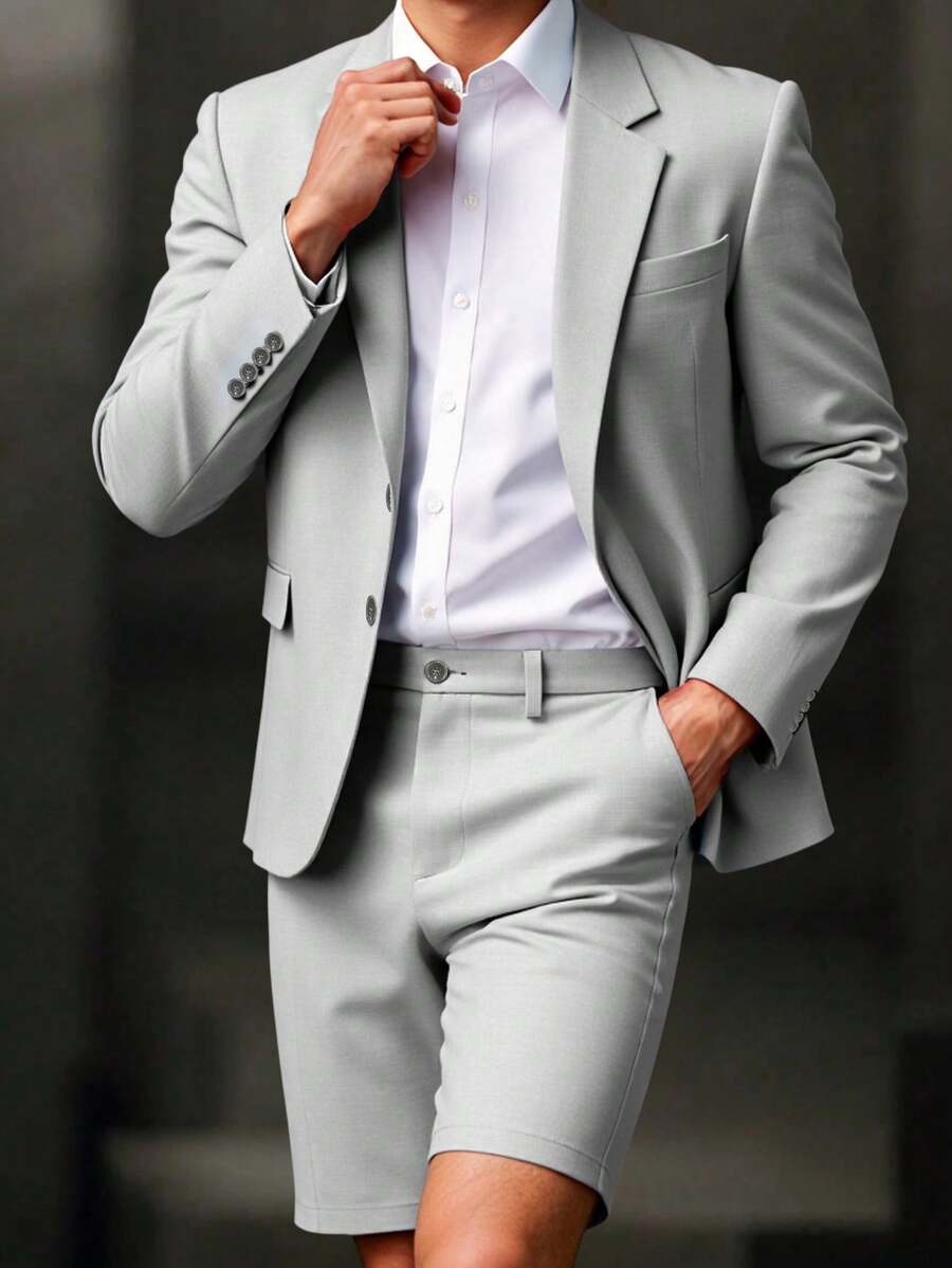 Manfinity Mode 男士百搭商务休闲西装外套，男士欧洲正式浅灰色西装外套，伴郎新郎婚礼商务职业装，西装外套男士西装男士漂亮西装男士休闲西装男士西装