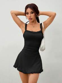 SHEIN PETITE Falda con tirantes de cable rosa