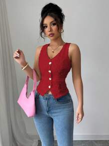 Chiquease Elegant Fashion Stylish Slim Fit Sleeveless Camisole - Red - View 3