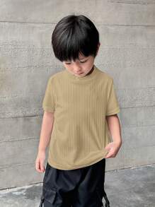 SHEIN 男童休闲舒适纯色高领短袖上衣