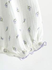 Cozy Pixies Baby Girls' Floral Pattern Square Collar Ruffle Hem Sleeveless Romper, Casual & Versatile - Purple - View 5