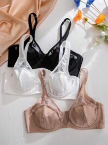 SHEIN 3pcs Pack Plus Size Comfortable Underwire Thin-Cushioned Bra, Lift