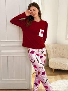 Teen Girls Koala Print Plaid Pajama Set - Burgundy - View 6