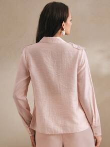 Anewsta قميص نسائي طويل الأكمام مع تطريز بالراين ثلاثي الأبعاد، تصميم شفاف وعصري محتشم، للربيع - وردي مغبر - مشاهدة 2