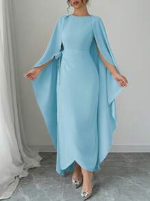 Chiquease Vestido maxi elegante y encantador para mujer con cintura ceñida, asimétrico y sin mangas
