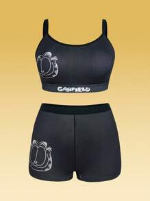 GARFIELD | SHEIN 大码舒适可爱卡通猫咪印花胸罩和内裤套装