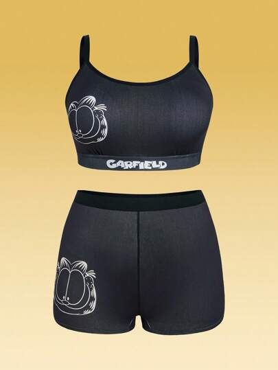 GARFIELD | SHEIN 大码舒适可爱卡通猫咪印花胸罩和内裤套装