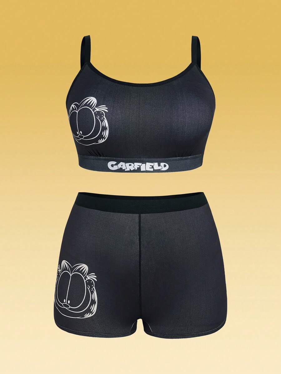 GARFIELD | SHEIN 大码舒适可爱卡通猫咪印花胸罩和内裤套装