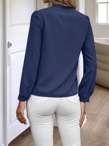 EMERY ROSE Women's Solid Color Long Sleeve Shirt, Minimalist Fashion For Summer Fall Cloth For Women - Navy Blue - View 2