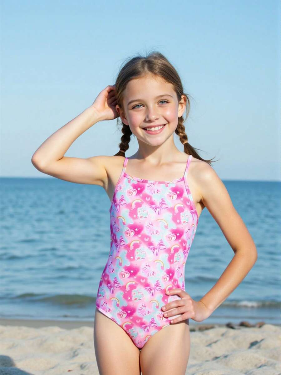 Tween Girl Random Tie-Dye Print One-Piece Swimsuit - Multicolor - View 1