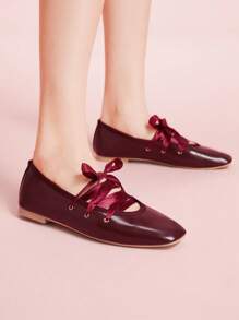 CUCCOO DOLLMOD Women Cute Flat Ballet Shoes For Dancing - Burgundy - View 3