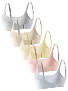 SHEIN 5pcs Set Teen Girls' Comfort Cartoon Pattern Adjustable Strap Bralette, Wireless