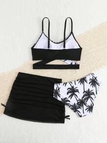 Cute Coconut Tree Print Girls Bikini Set, Highlighting Adorable & Tropical Style Swimwear - Multicolor - View 7