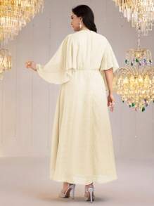 Modelyn Women Plus Size Pearl Decor Ruffle Sleeve Elegant Dress