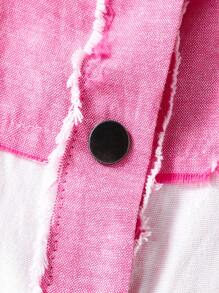SHEIN Conjunto de 2 Peças Vintage Lavado com Bainha de Denim para Menina Jovem - Rosa chiclete - Visão 4