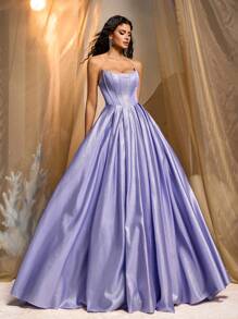 Glamrae Elegant Luxurious Boned Bodice Dress,Extremely Flared A-Line Gown For Weddings,Parties,Honeymoon,Galas,Formal Occasions,Evening Wedding Guest Dress - Purple - View 7