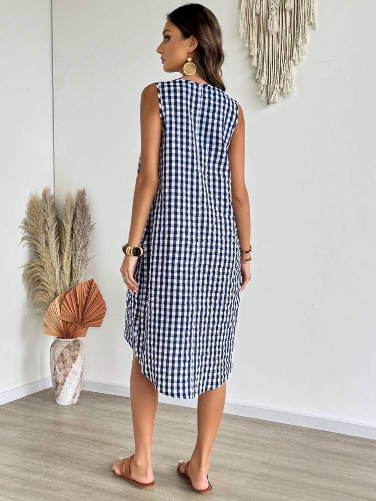 Women's Plaid Sleeveless Midi Casual Dress For Vacation,Summer Dresses For Women