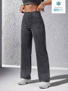 SHEIN EZwear Quần Jeans Ống Thẳng Thường Ngày - Xám - Xem 7
