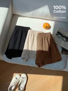 Comfortcana Set de 3 pantalones cortos de mujer de lino de moda multicolor