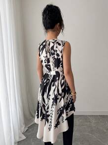 Selianne Women's Floral Retro Print Tie-Waist Asymmetric Hem Short Sleeve Shirt, - Multicolor - View 2