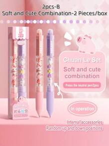 SHEIN 4/6pcs Cute Push-Button Ballpoint Pen, 0.5mm Tip, Smudge-Proof, Smooth Writing, Comfortable Grip, Suitable For Exams, Office Use, Signature, Carbon Ink