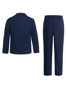 SHEIN 青少年男童绅士三件套：双排扣马甲+西装外套+西裤，生日派对、庆典、婚礼、洗礼、周年纪念等正式场合穿着