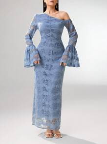 Modelyn Women Long Dress, Casual Minimalist Fashionable Everyday Wear - Blue - View 3