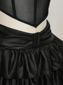 SHEIN ICON Plus Size Ruched Bandana Hem Mesh Tube Black Corset Top - Black - View 8