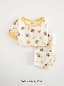 Cozy Pixies Conjunto de Pijama com 2 Peças para Bebê Menino, Top de Manga Curta com Gola Redonda e Costuras Macias com Estampa de Animal em Malha Ajustada e Shorts de Cintura Elástica