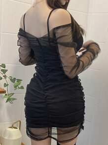 DAZY Mesh Patchwork Sleeveless Short Bodycon Dress,Mini Dress - Black - View 2