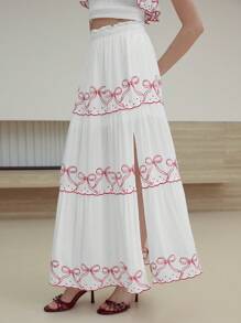 MOTF STUDIO SPLIT THIGH BOW PRINT SKIRT