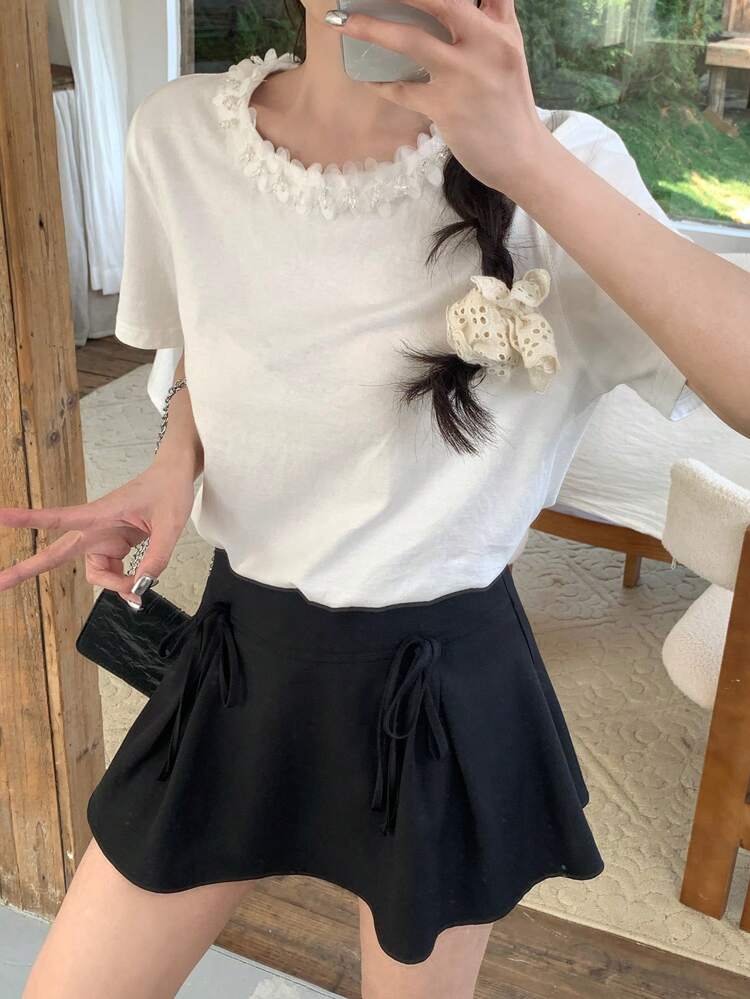 Women Summer Solid Color Casual Teenager Crop Top T-Shirt