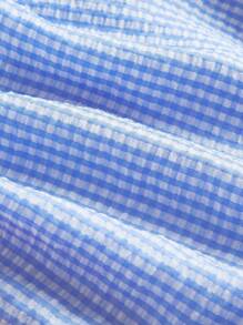 SHEIN MOD Váy thắt nơ kẻ sọc xanh trắng cho nữ, Váy ngày lễ tình nhân, Váy đi nghỉ, Váy dễ thương, Váy bohemian, Váy lễ hội âm nhạc - Xanh và trắng - Xem 3