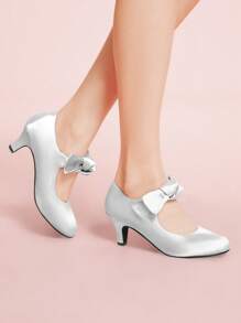 CUCCOO DOLLMOD Women's Bow Decor Fashion High Heel Pumps For Daily Wear - Silver - View 3
