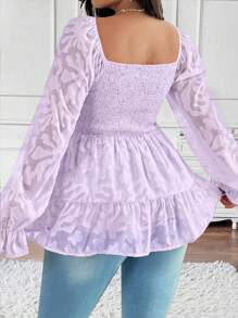 Celure Blusa con maniche a sbuffo elegante e romantica, con dettagli tagliati, in tessuto, con peplum, per taglie forti