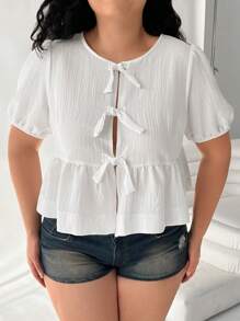 Solflare 大码复古衬衫，配彼得潘领、泡泡袖和自系腰带