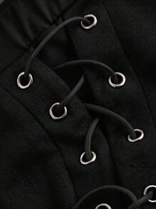 SHEIN MOD 高腰前系带不对称下摆波西米亚风黑色半身裙 - 黑色 - 查看 3