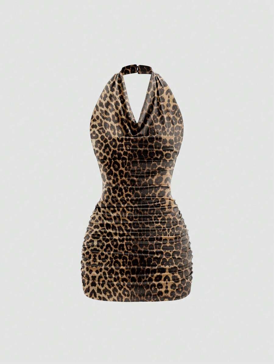 Sweetra Black Plunging Neck Backless Tied Sleeveless Sexy Bodycon Mini Dress - Multicolor - View 1