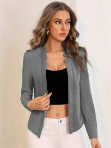 BizChic Women's Thin Blazer Spring Open Front Long Sleeve Charming Mature Style Knit Blazer Jacket Top Elegant Minimalist Formal Commute Office Date Vacation Independence Day Graduation Season Music Festival Slimming Elegant Versatile High-End Summer Social Holiday Party Outing Beach Daily French Vintage Fresh - Grey - View 6